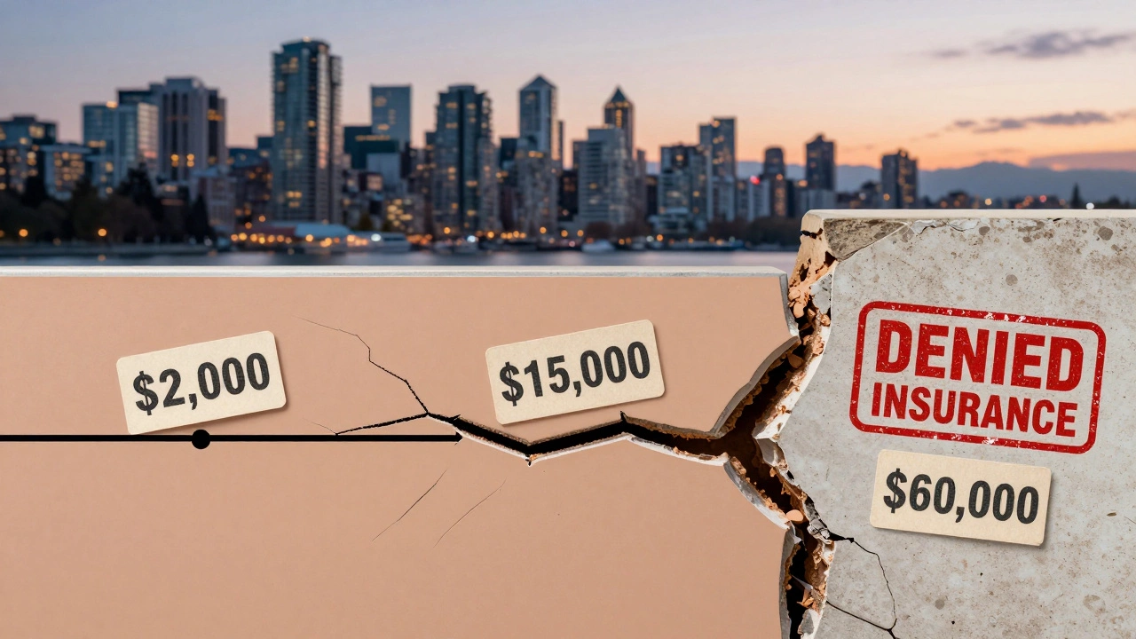 Timeline showing foundation crack repair costs escalating from ,000 to ,000.