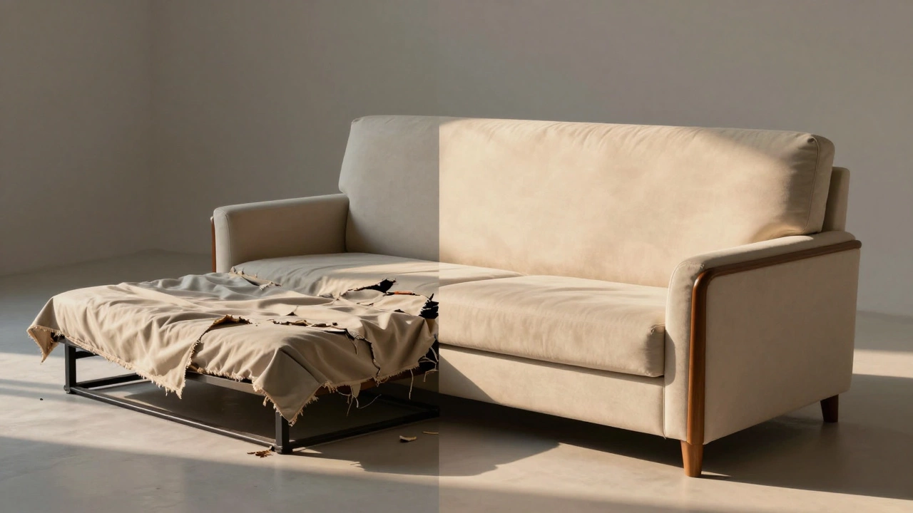 Comparison of a broken cheap futon versus a durable sofa bed