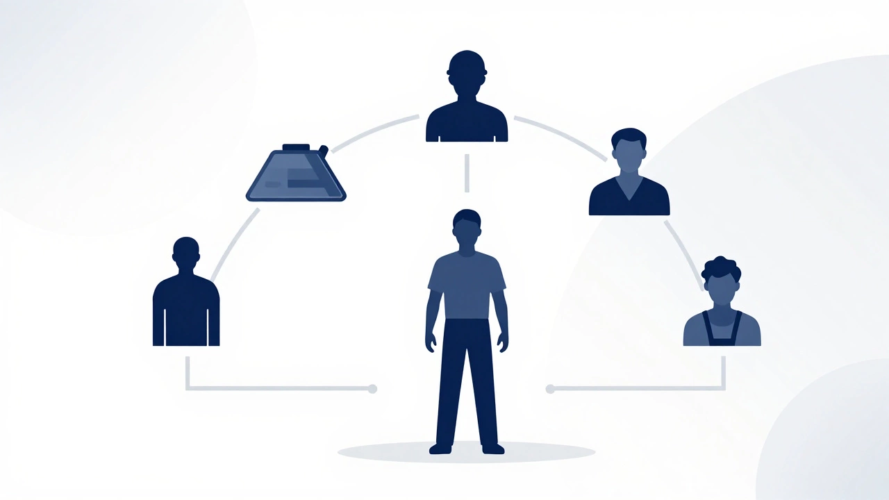 Illustration of GC coordinating various construction trades