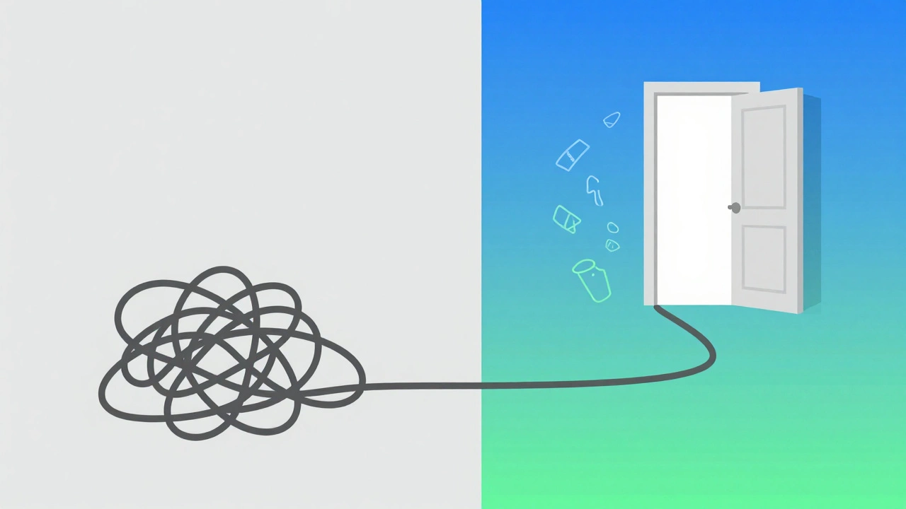 Minimalist graphic showing untangled lines and clarity