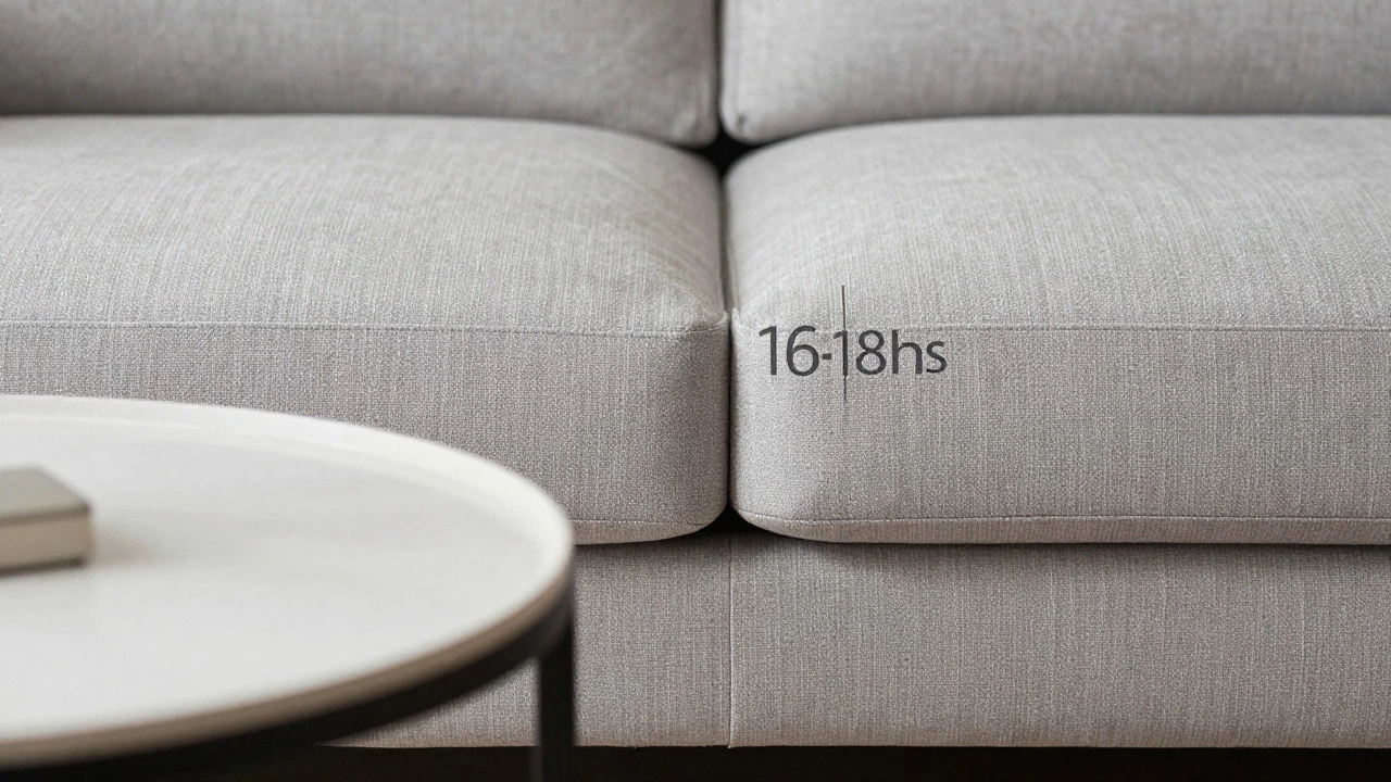 Close-up showing coffee table height matching sofa seat level