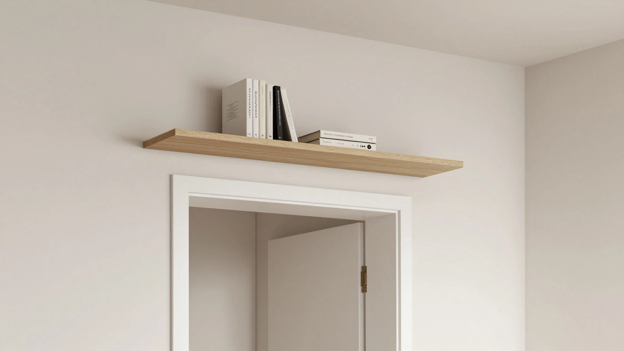 Floating shelf above door frame for extra storage