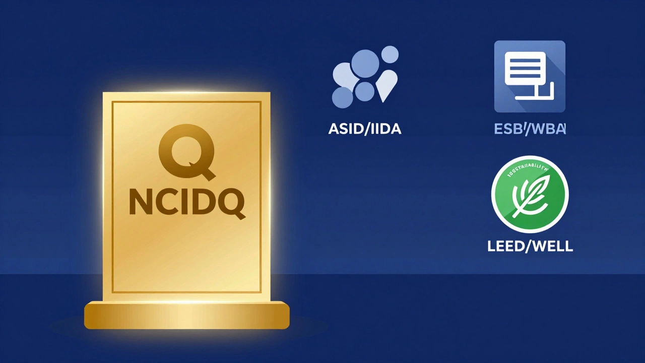 Golden NCIDQ certificate icon symbolizing industry gold standard