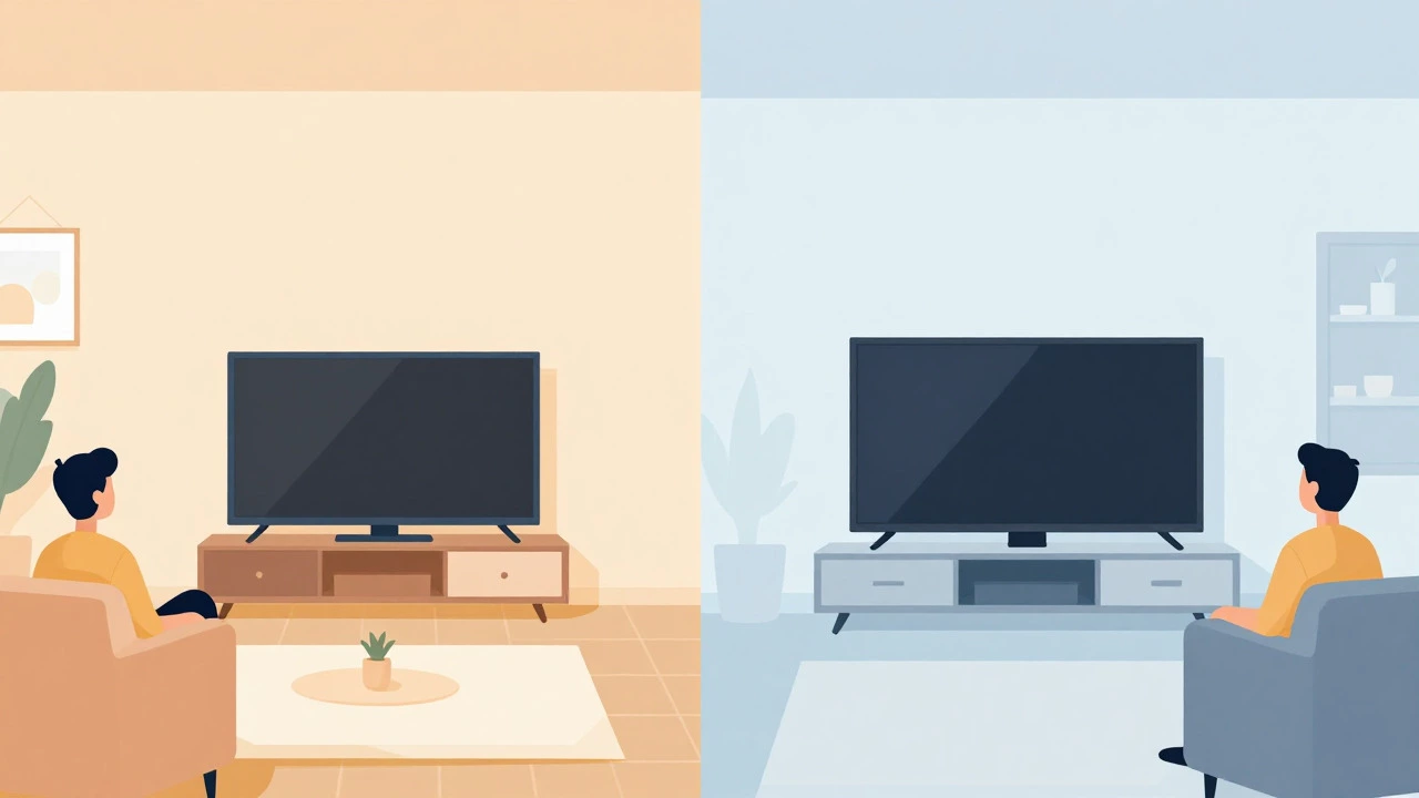 Comparison of viewing positions for 65-inch and 75-inch TVs in different room layouts