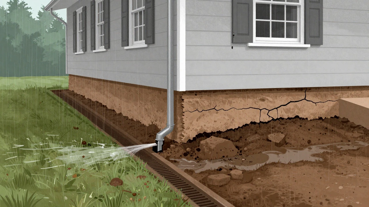 Diagram showing water drainage impact on house foundation