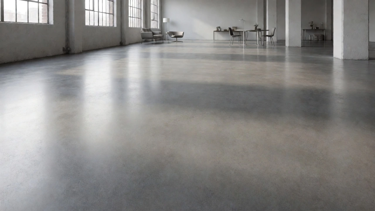 Seamless polished concrete floor in a sunlit industrial loft