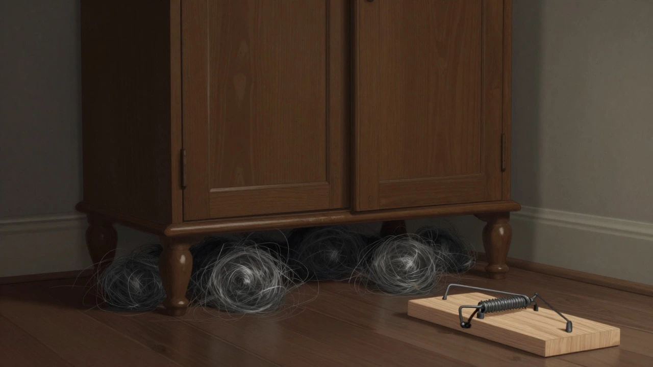 Wardrobe with steel wool barriers and a nearby mouse trap