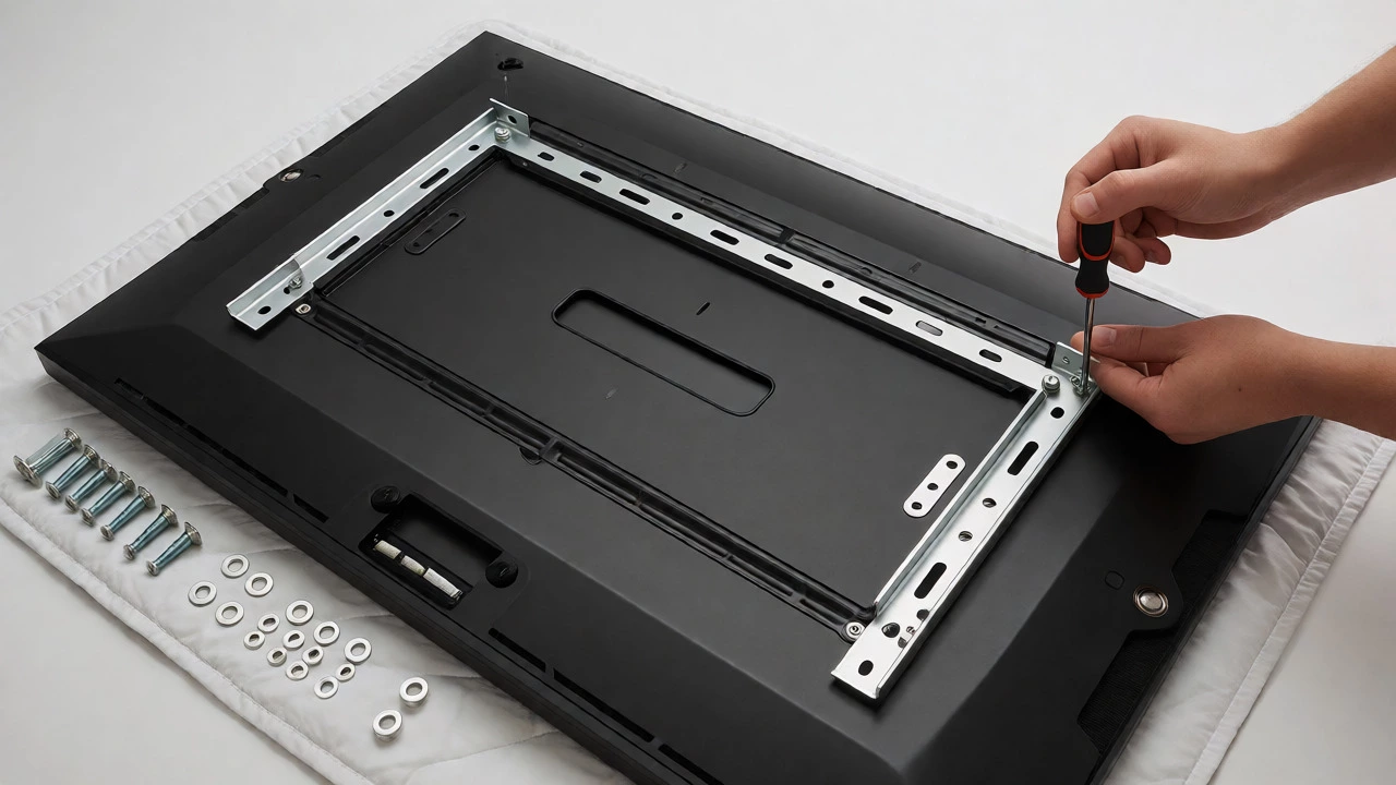 Installing universal metal TV stand brackets